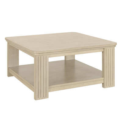 Square Coffee Table with 2-Tier Storage Shelf, Natural  Wood Coffee Table for Living Room