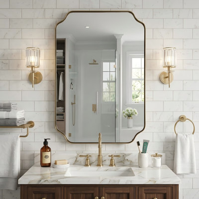 Miroir de salle de bain rectangulaire avec coins festonnés - Cadre en acier inoxydable