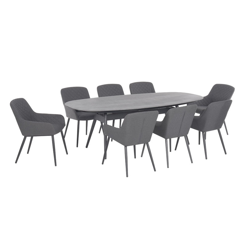 Ironton Outdoor Fabric 8 Seat Oval Dining Set, Grey