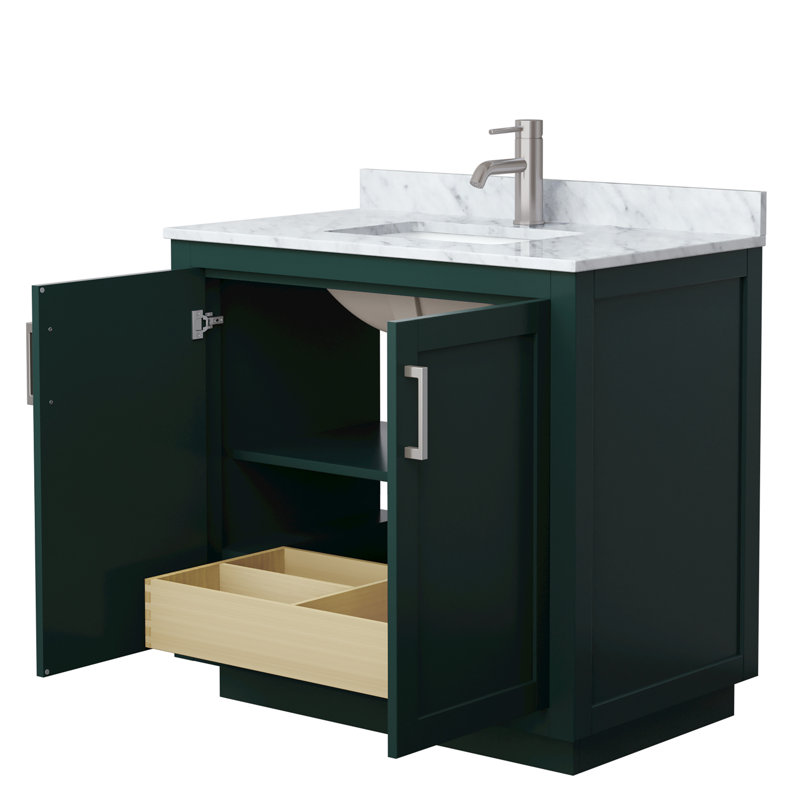Ensemble de meuble-lavabo simple 36 po avec plateau en marbre Miranda, Vert, Nickel brossé