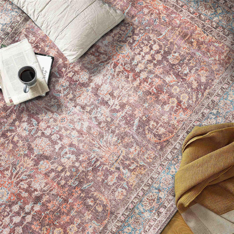 Soomin Oriental Machine Washable Red/Beige Area Rug, Runner 2'6" x 10'