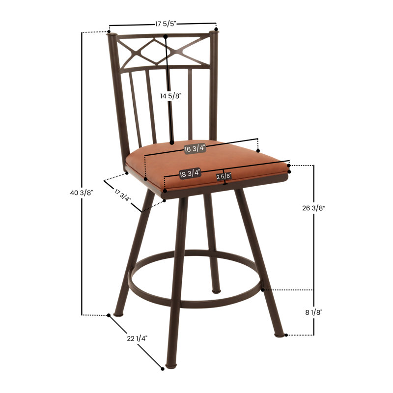 Sunnydale Lennix 26" Swivel Counter Stool, Molten Bronze Finish & Saddle Brown Leatherette