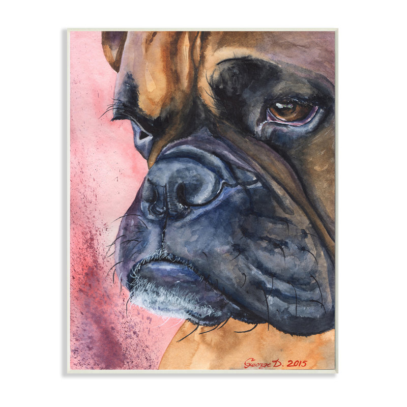 Chien pensif par George Dyachenko - peinture sur toile, H 15 po x l 10 po, Plaque murale