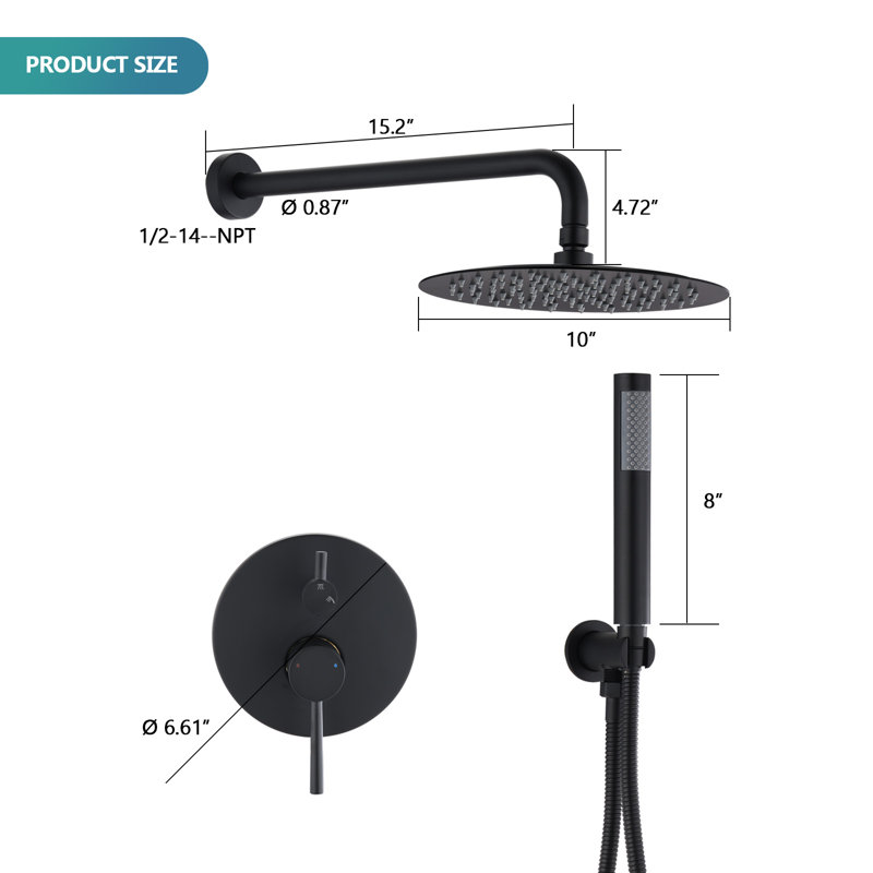 Système de douche complet avec valve brute, Noir mat