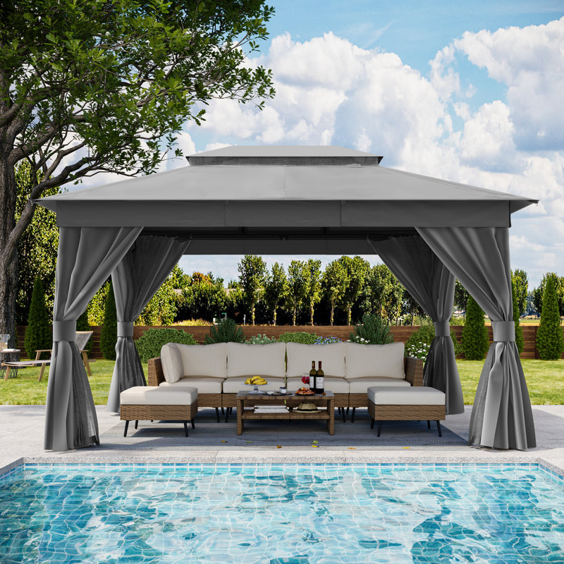 Lausaint Home 10'x13' Steel Patio Gazebo, Gray