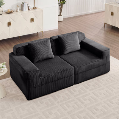 Modular 2 Seat Loveseat Boneless Sofa, Cloud Sectional Couch with Deep Seat, Modern Modular 2-Seat Sofa Couch with Throw Pillows Corduroy Fabric by Mercer41