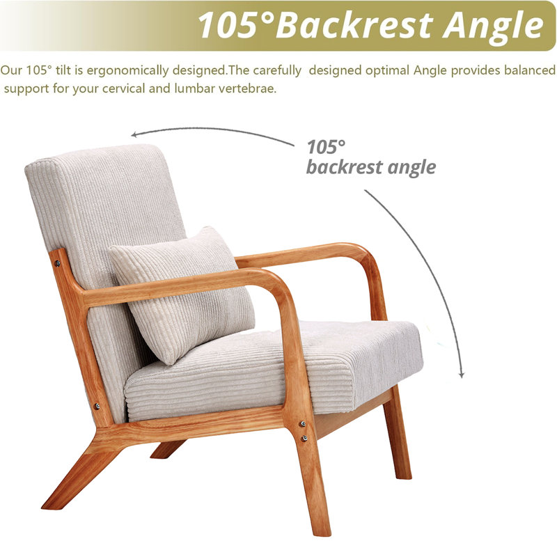 Fauteuil d'appoint Mid-Century Modern, Polyester beige, Naturel