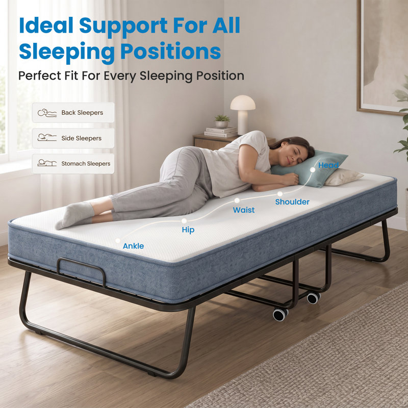 Lit d'appoint pliant portable de 96,5 cm (38 po) avec matelas de 12,7 cm (5 po) et roues verrouillables, Lit simple