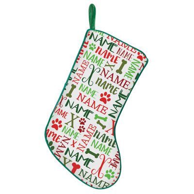 Dog Name Word Art Personalized Green Trim Stocking