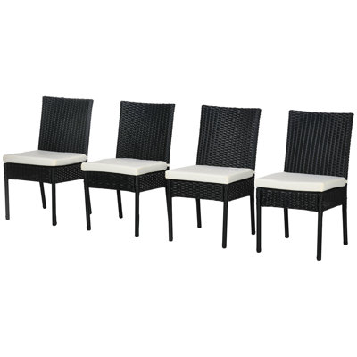 4 chaises de salle à manger d'extérieur en rotin PE avec coussins, chaises de patio en osier avec dossiers pour porche, terrasse, jardin
