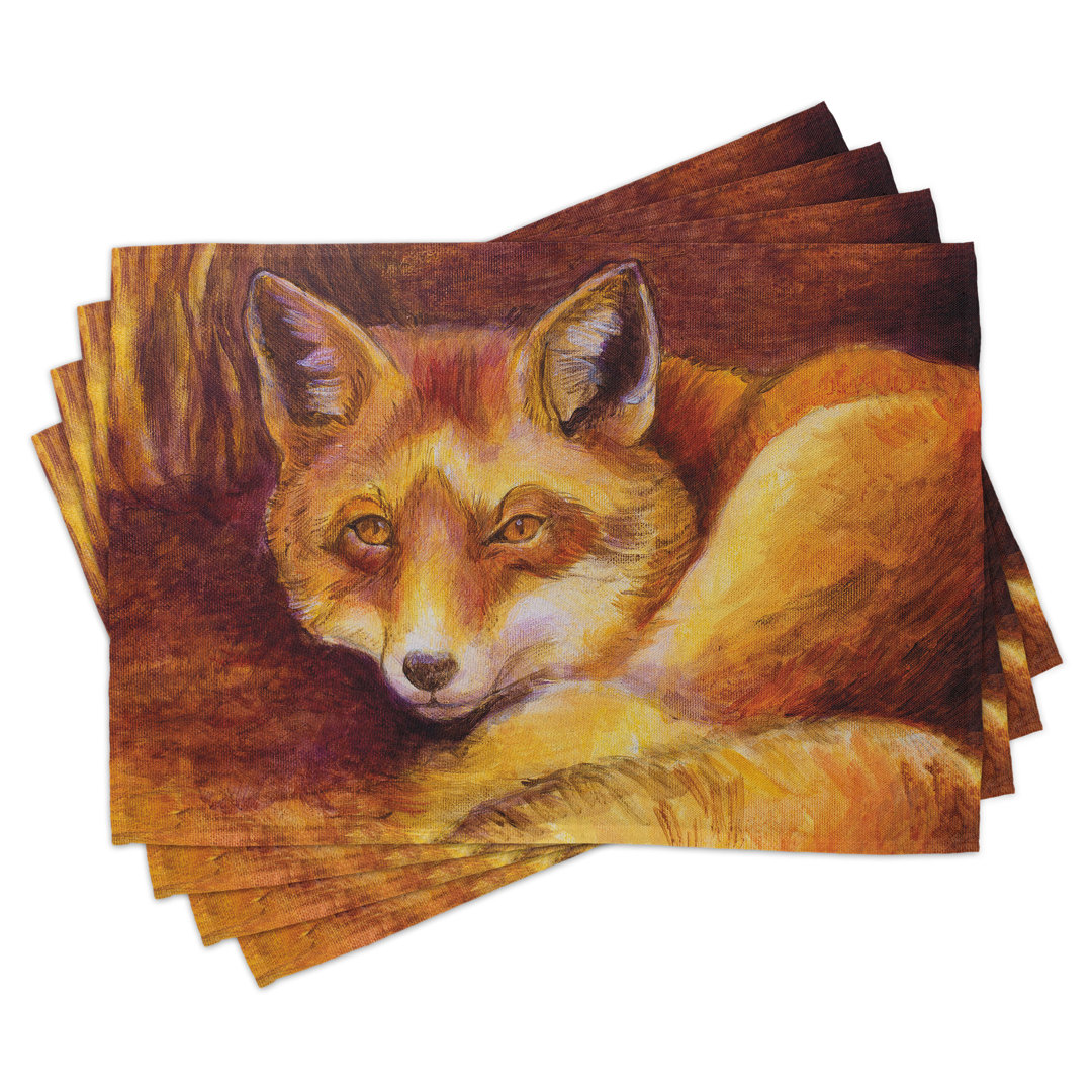 Platzdeckchen 4er Set, Vibrant Art Fox Resting, Burnt Sienna Orange