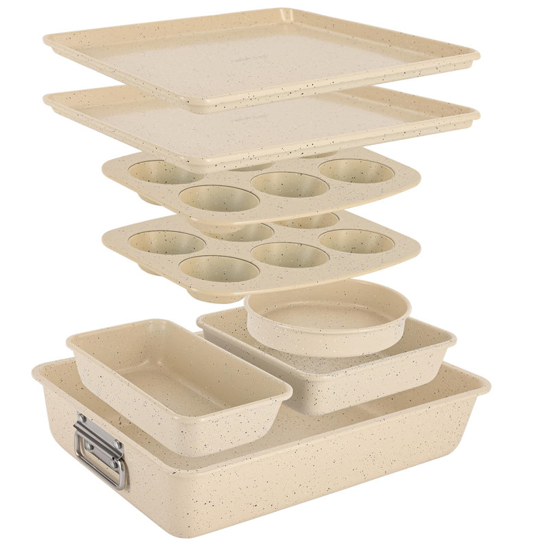 E Cairns 8 Piece Non-Stick Stainless Steel Bakeware Set, Beige