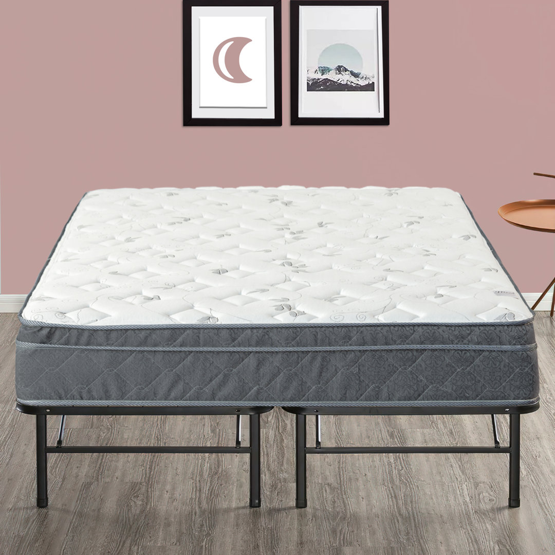 Zilwaukee 12" Medium Firm EuroTop Pocket Coil Hybrid Mattress, For the Best Sleep, With 14" Metal Platform Bed Alwyn Home Mattress