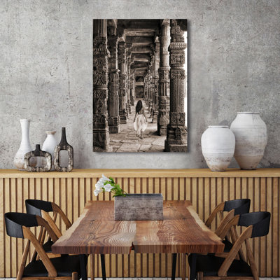 At The Temple, India (BW) by Marc Moreau - Wrapped Canvas Print