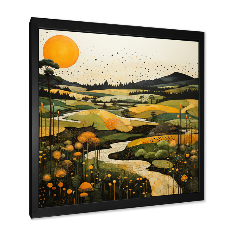 Countryside Reverie Pointillism II - Landscapes Wall Decor, H 24 po x l 24 po x P 1 po, Cadre photo noir