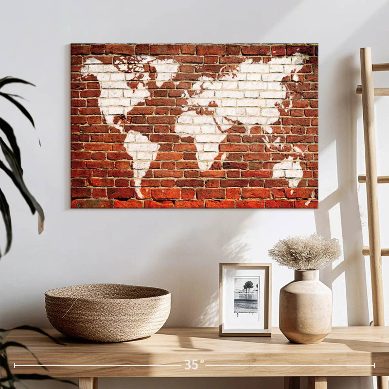 Carte du monde sur la brique Aliaz, H 16 po x l 24 po