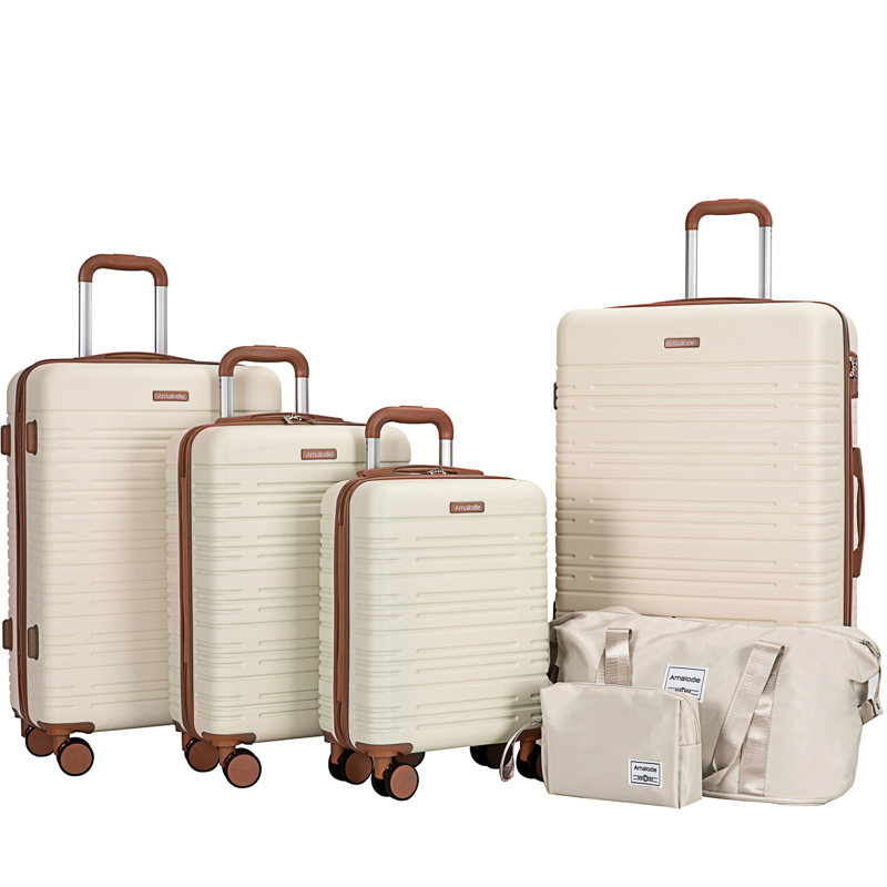 Ensemble de bagage 6 pièces, valise rigide ABS avec verrou TSA, beige