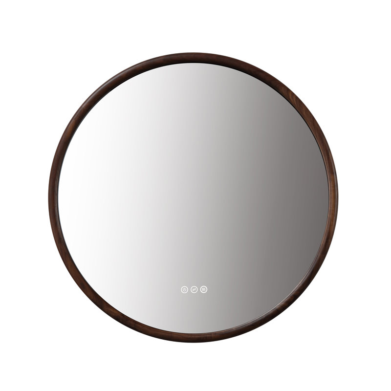 Miroir anti-buée en chêne naturel Veener, Rond, 35,43 po x 35,43 po, Noyer