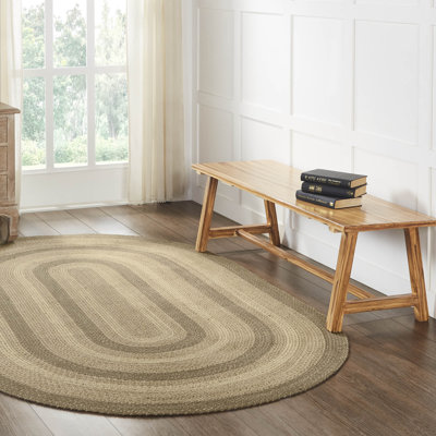 Tapis en laine tressé géométrique Amadus / kaki jute / taupe gris / crème