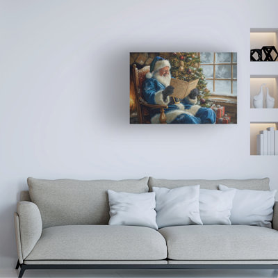 Wrapped Canvas Wall Art - Imagine It Images 'Santa Reading by the Fire' Wall Art for Living Room, Bedroom, or Office Décor  - 30x47