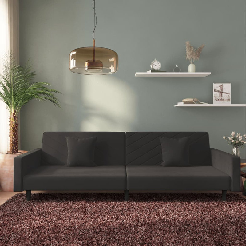 86.6'' Upholstered Sofa, Black, Black Velvet