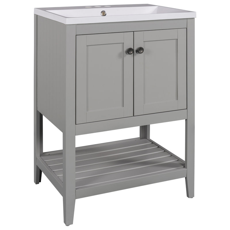 Johnallen 23.7'' Single Bathroom Vanity with Solid Wood Top, Gray