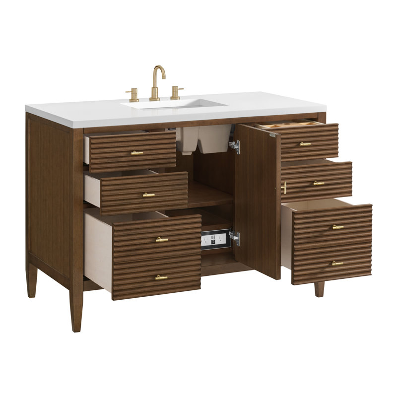 Myrrin 48'' W Single Vanity, White Zeus, Mid-Century Walnut, 8" Widespread