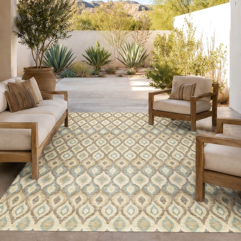 Tapis ikat intérieur / extérieur lavable à la machine Lamanna ACN3122, Taupe, 10 pi x 14 pi