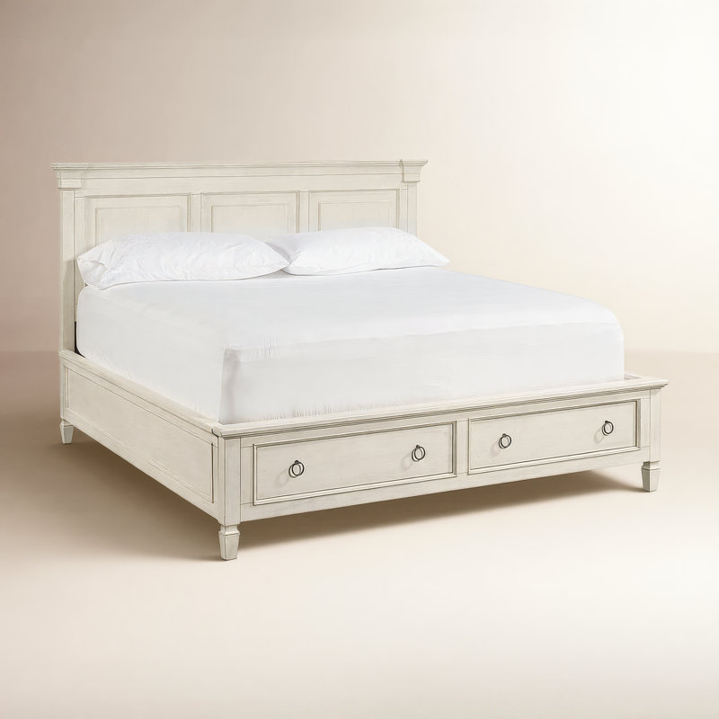 Lit standard en bois massif avec rangement Mahler, Très grand, Teinte coton