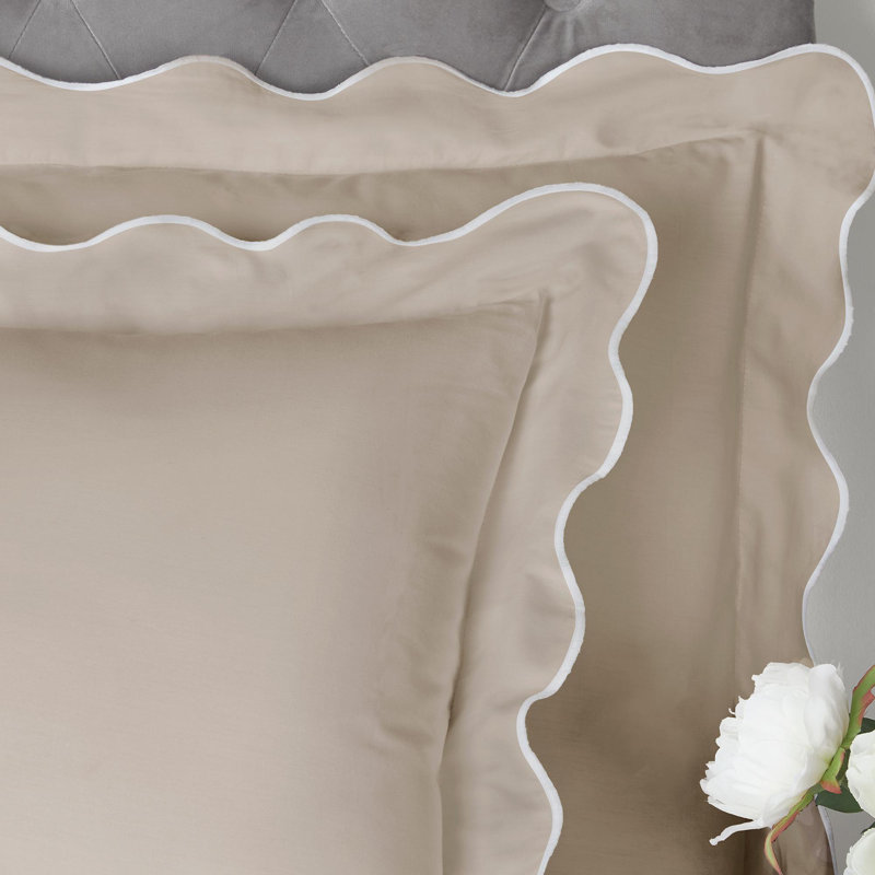 Scallop Edge Cotton No Pattern Duvet Cover Set with Pillowcases, King Duvet Cover Set + 2 Pillowcases