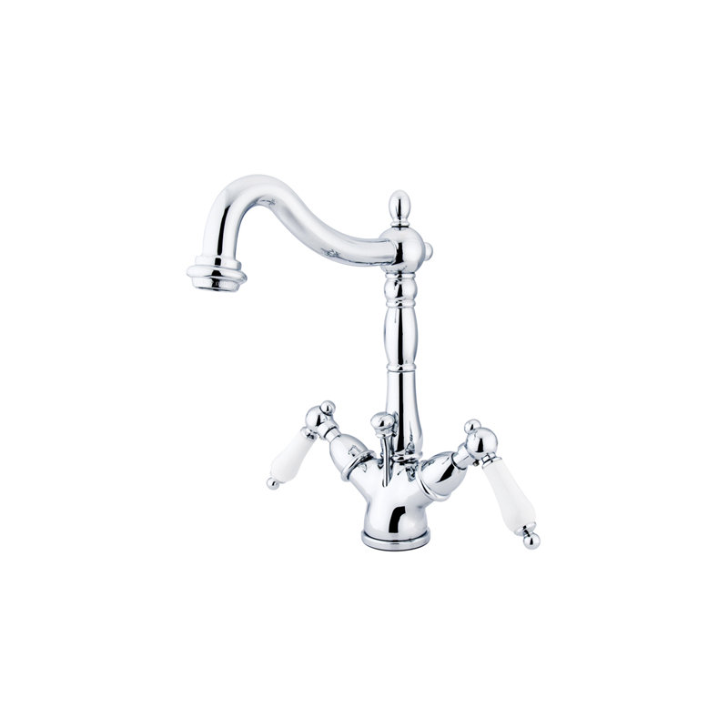 Kingston Brass Heritage Two-Handle 1-or-3 Hole Deck Mount Bathroom Faucet with Brass Pop-Up, Polished Chrome