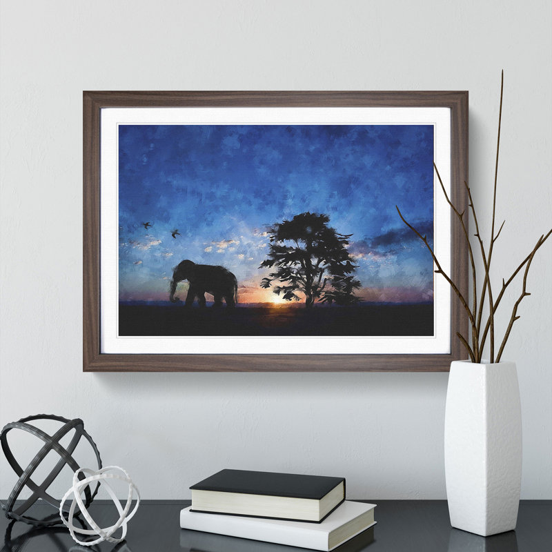 Elephant at Sunset - Framed Print, Walnut Framed, 36cm H x 48cm W x 2cm D