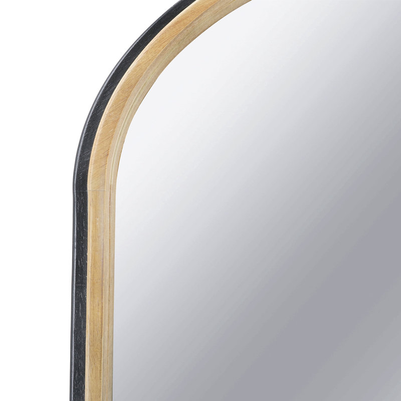 Miroir arqué 23,6 po x 35,4 po à deux tons noir mat et bois naturel