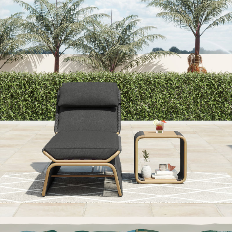 Chaise longue avec table Harper, Gris foncé, Carbone