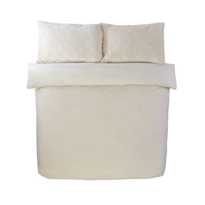 Luxury Waffle Teddy Fleece Polyester Solid Colour Duvet Cover Set with Pillowcases Included