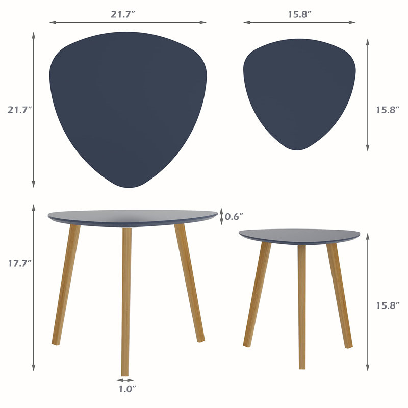 2 Piece Bamboo Nesting Triangle Coffee Table, Grey