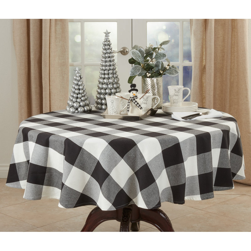 Birmingham Plaid 100% Cotton Round Tablecloth, Black/White