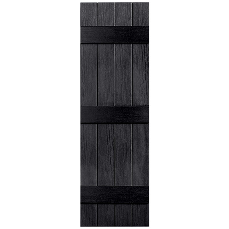 Paire de volets en vinyle fermés à trois lattes et quatre planches, 61 po, Noir