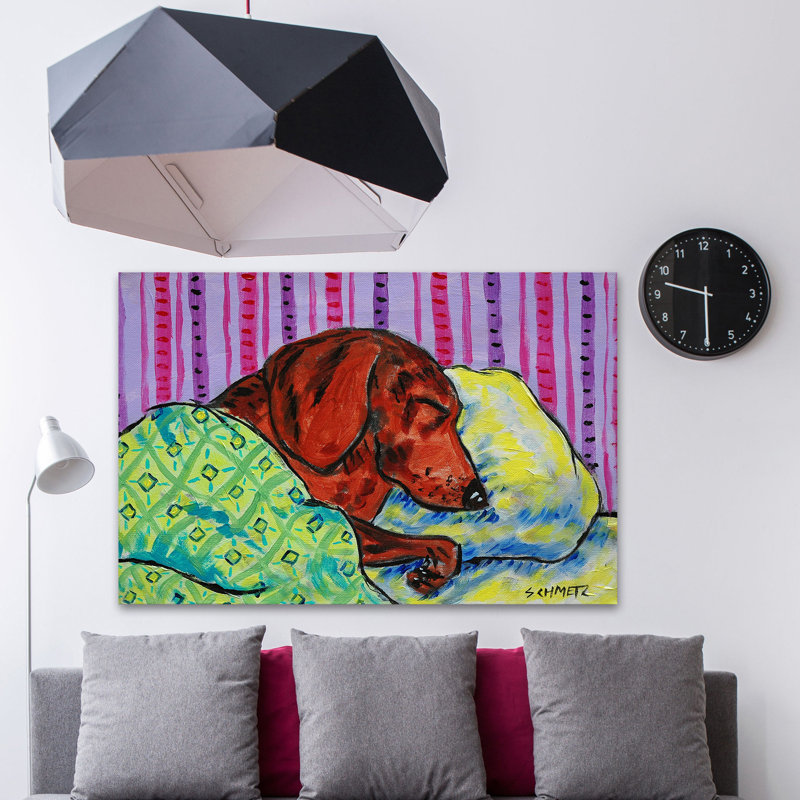 «Sleeping Dachshund» par Jay Schmetz, reproduction sur toile, H 12 po x l 18 po