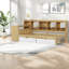 Lit de jour moderne en L en bois avec rangement, finition naturelle et blanche pour des espaces de vie compacts
