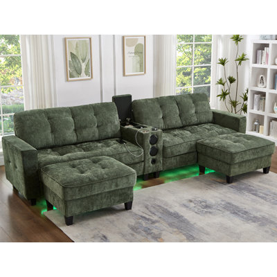 126'' Multifunctional U-Shaped Sectional Sofa With Wireless Charging