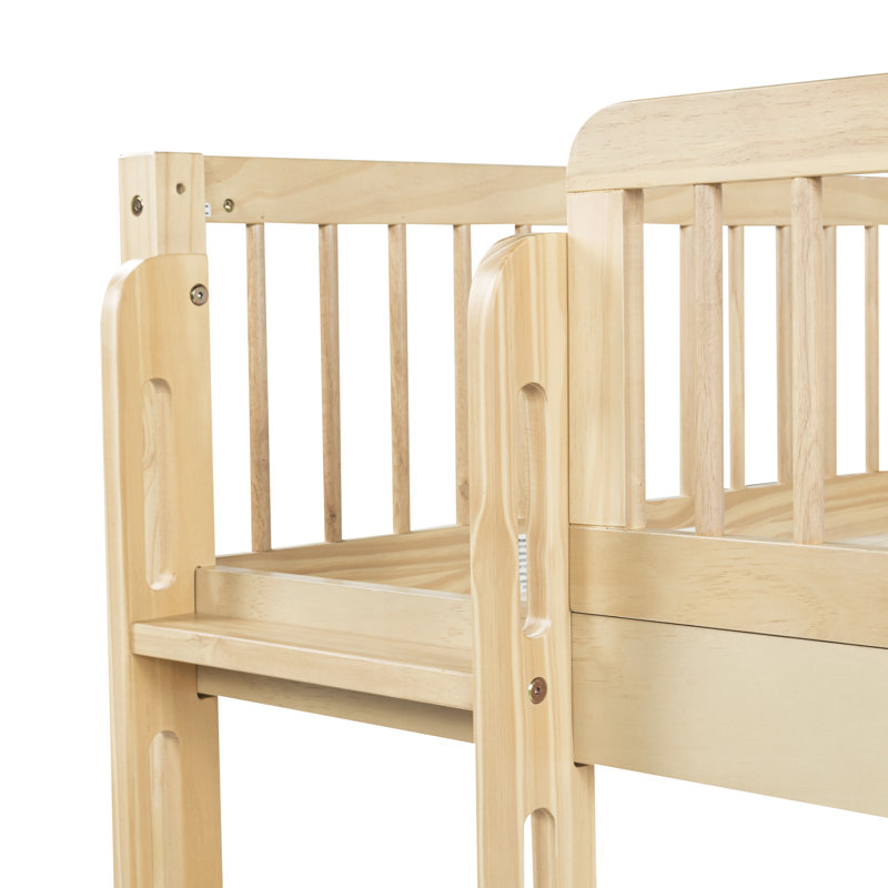 Lit superposé standard en bois massif (deux lits simples superposés) avec échelle et barrières de sécurité, Naturel