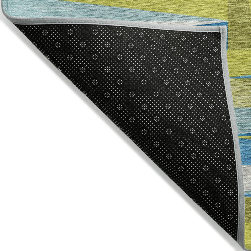 Teal and Green Geometric Washable Indoor/Outdoor Rug
