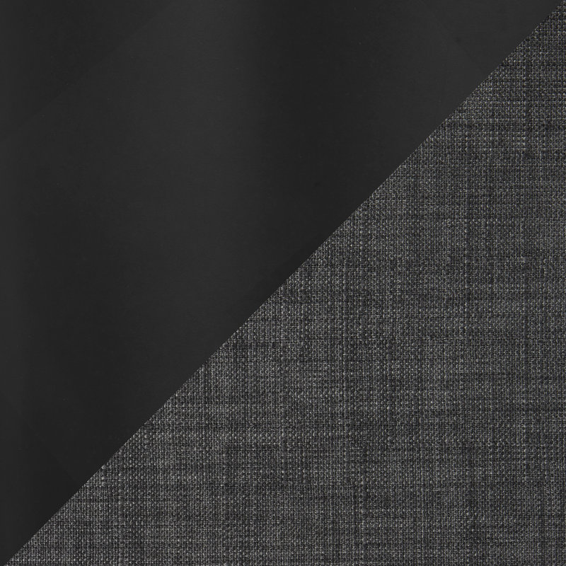 Chaise rembourrée en métal noir et tissu gris foncé.