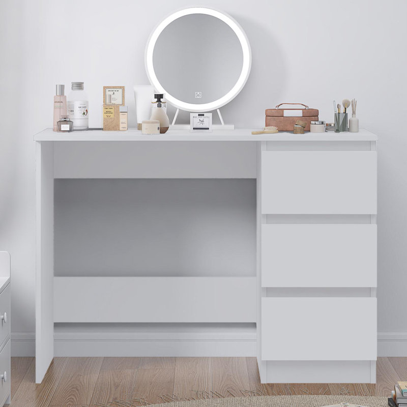 Oleary 3 Drawer Dressing Table Study Desk - Modern No-Handle Design, Matt White