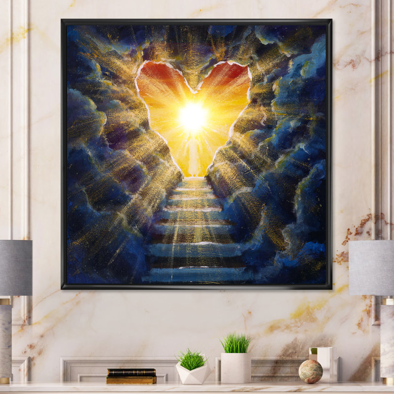 Stairway to He Heaven - Peinture, H 30 po x l 30 po x P 1 po, Toile avec cadre flottant noir