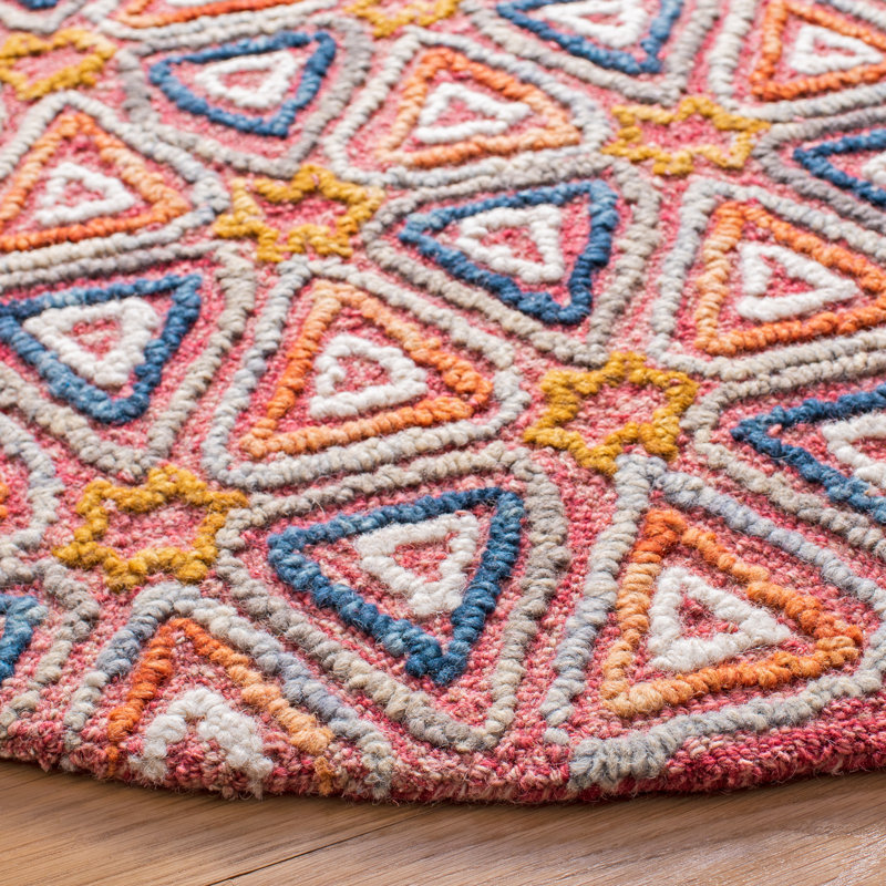 Rubalcava Hand Tufted Wool And Cotton Geometric Rug, Round 6'