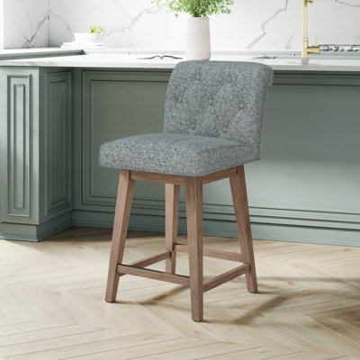 Dorreen Wood And Upholstered Tufted Adjustable Height Swivel Stool