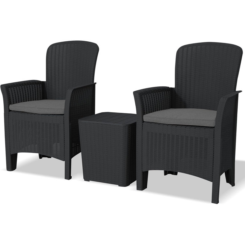 Marjo Plastic 3-Person Seating Group with Cushions, Black