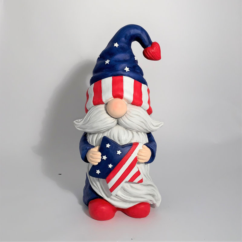 Gnome de jardin en magnésium tenant la grande étoile «The Americanos»
